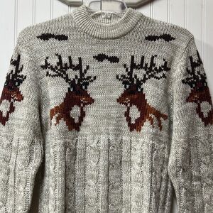 80s Silton California Heavyweight Cable Knit Deer Sweater M Vintage